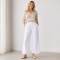White Linen Wide-Leg Casual Pants