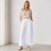 White Linen Wide-Leg Casual Pants