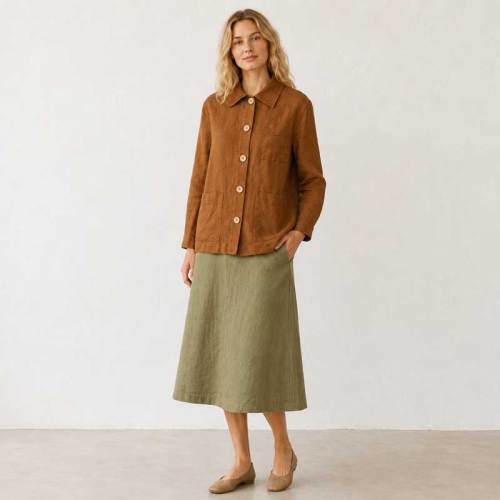 Rust Brown Linen Button Jacket