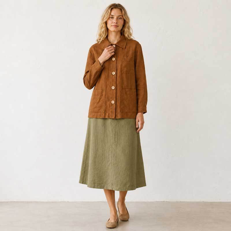 Rust Brown Linen Button Jacket