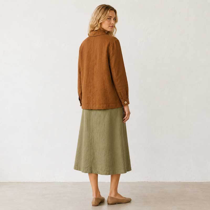 Rust Brown Linen Button Jacket