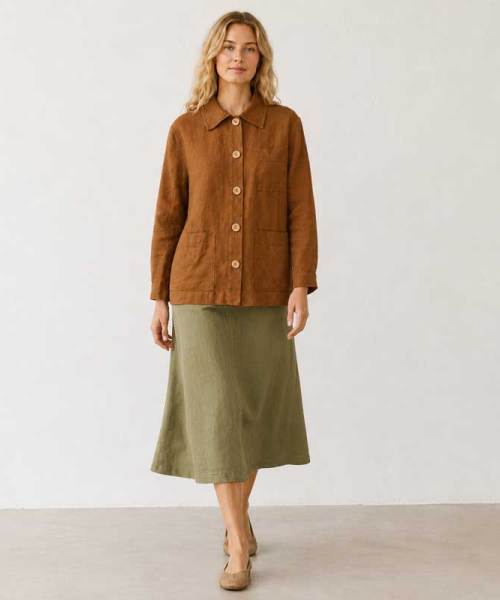 Rust Brown Linen Button Jacket