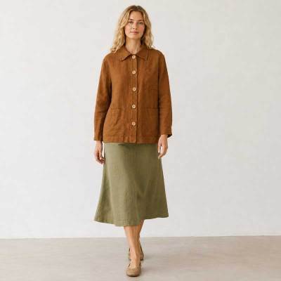 Rust Brown Linen Button Jacket