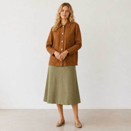 Rust Brown Linen Button Jacket