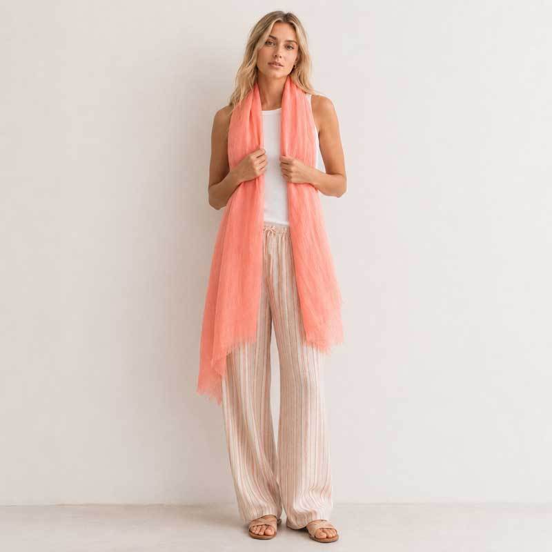 Soft Coral Linen Scarf for Women