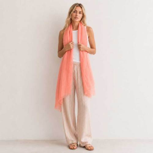 Soft Coral Linen Scarf for Women | Lightweight Summer Linen Wrap