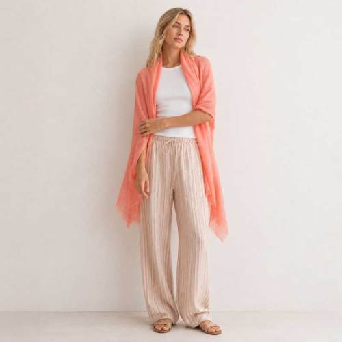 Soft Coral Linen Scarf for Women | Lightweight Summer Linen Wrap