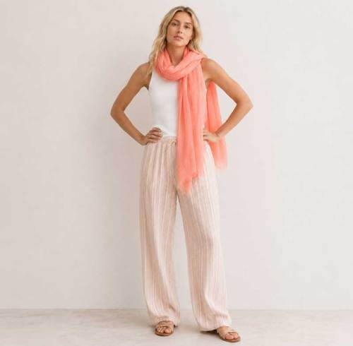 Soft Coral Linen Scarf for Women | Lightweight Summer Linen Wrap