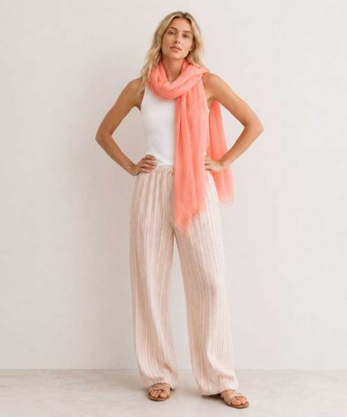 Soft Coral Linen Scarf for Women | Lightweight Summer Linen Wrap