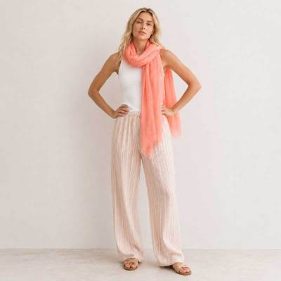 Soft Coral Linen Scarf for Women | Lightweight Summer Linen Wrap