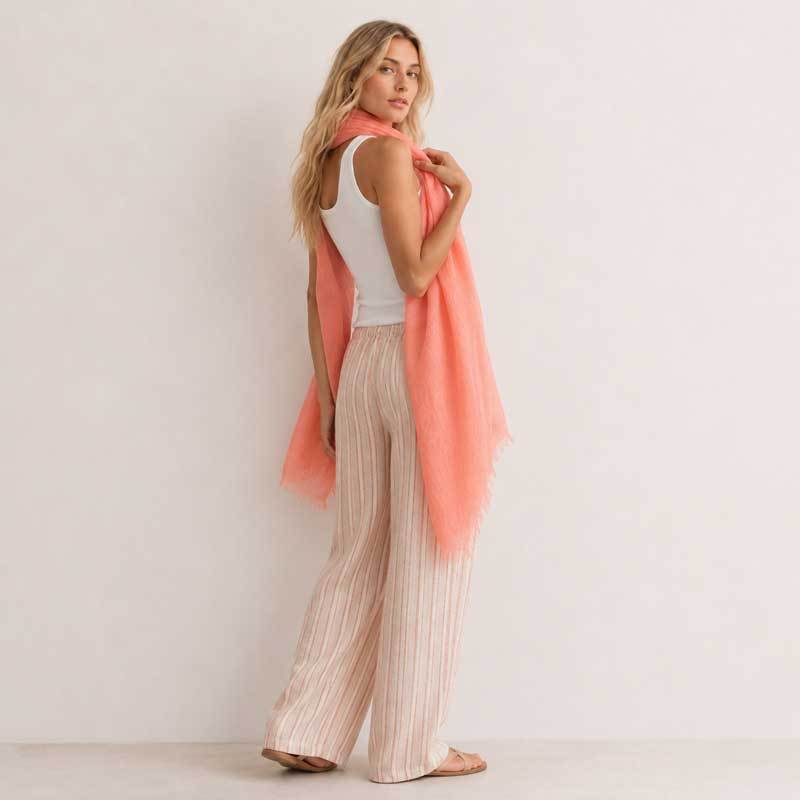 Soft Coral Linen Scarf for Women