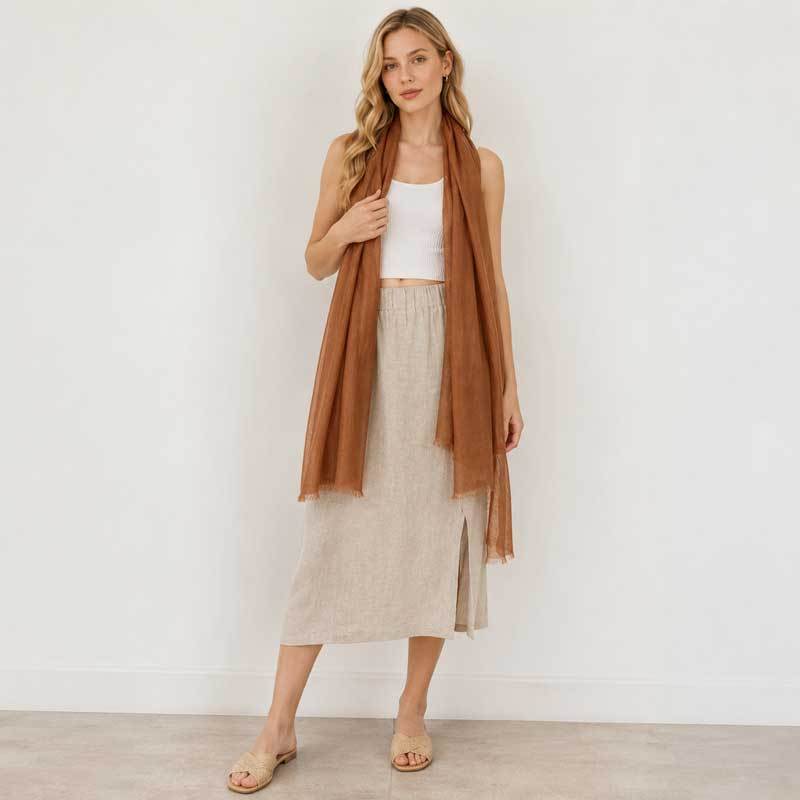 Warm Brown Linen Scarf for Women