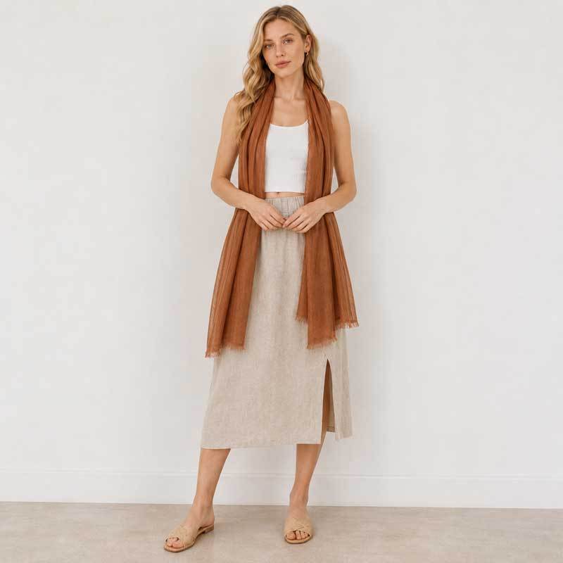 Warm Brown Linen Scarf for Women
