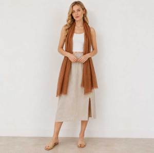 Warm Brown Linen Scarf for Women | Lightweight Linen Wrap
