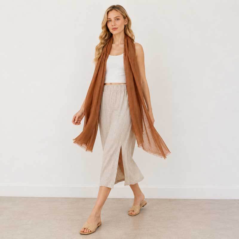 Warm Brown Linen Scarf for Women
