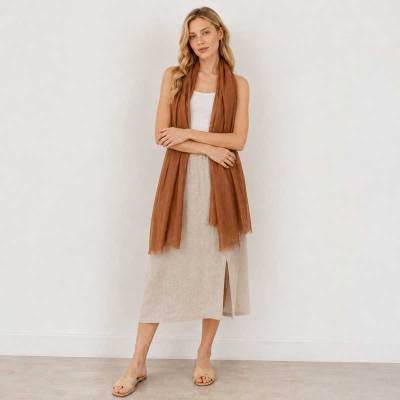 Warm Brown Linen Scarf for Women | Lightweight Linen Wrap