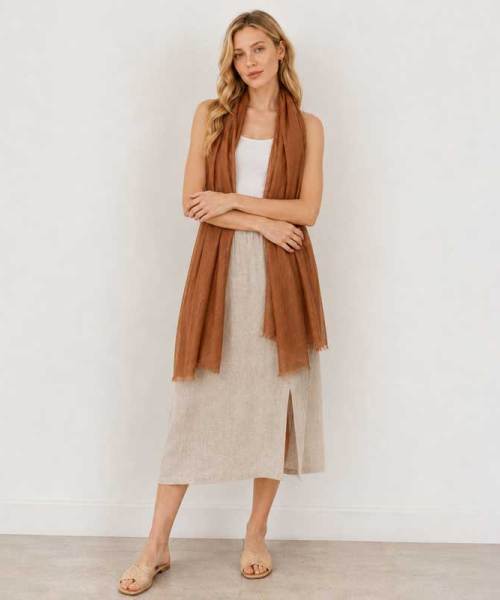 Warm Brown Linen Scarf for Women | Lightweight Linen Wrap