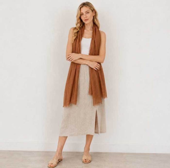Warm Brown Linen Scarf for Women | Lightweight Linen Wrap