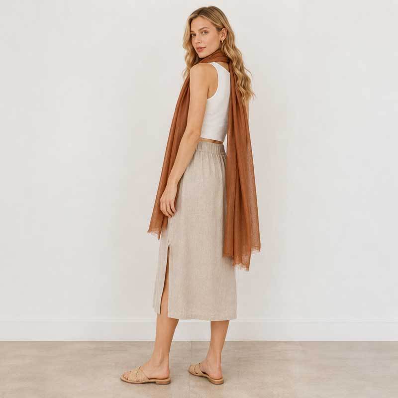 Warm Brown Linen Scarf for Women