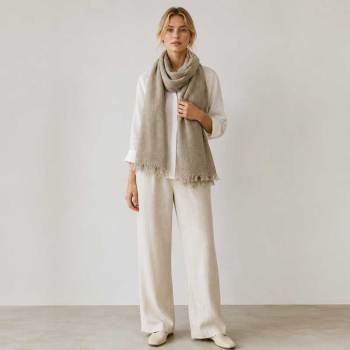 Natural Taupe Linen Scarf for Women | Lightweight Neutral Linen Wrap