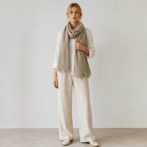 Natural Taupe Linen Scarf for Women | Lightweight Neutral Linen Wrap