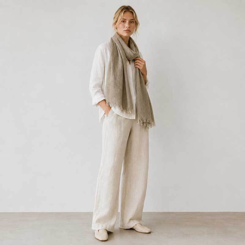 Natural Taupe Linen Scarf for Women