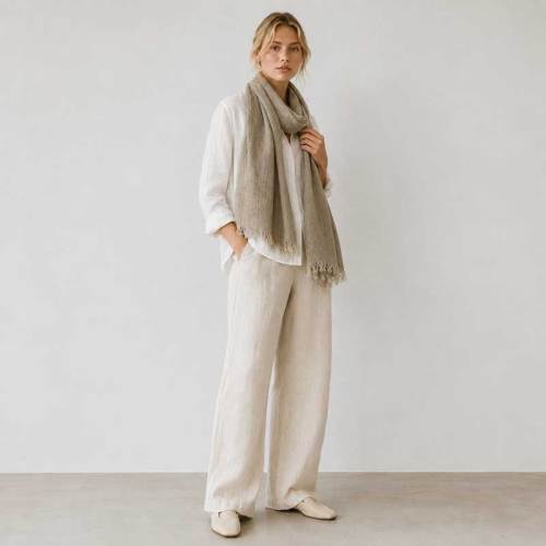 Natural Taupe Linen Scarf for Women | Lightweight Neutral Linen Wrap