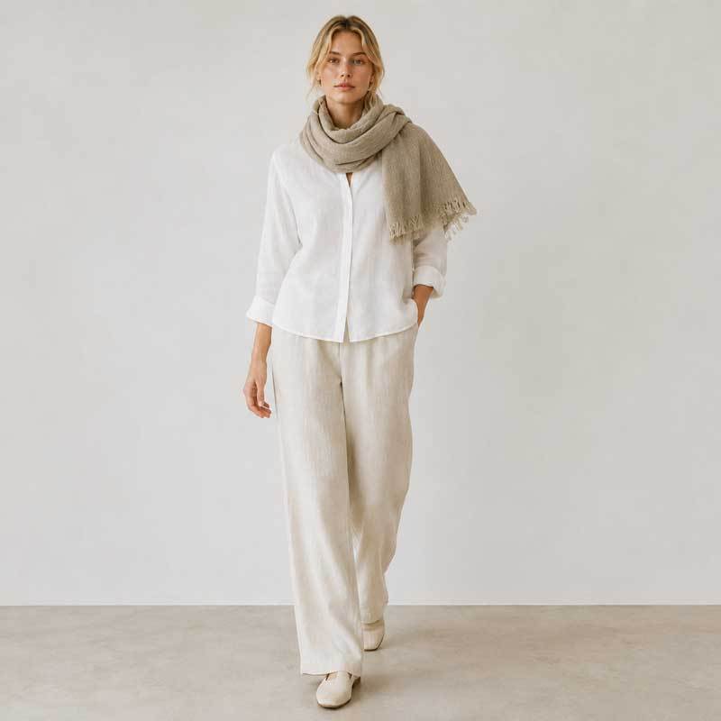 Natural Taupe Linen Scarf for Women