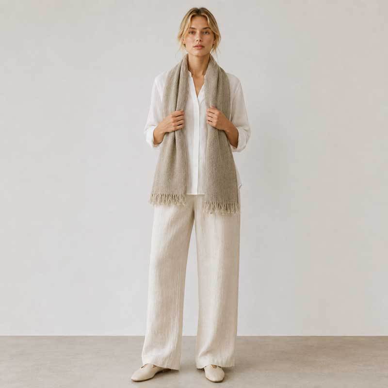 Natural Taupe Linen Scarf for Women