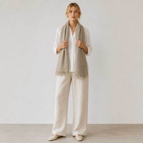 Natural Taupe Linen Scarf for Women | Lightweight Neutral Linen Wrap