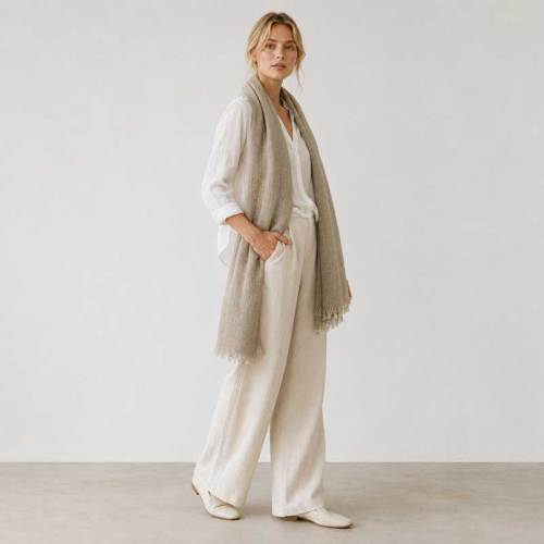 Natural Taupe Linen Scarf for Women | Lightweight Neutral Linen Wrap