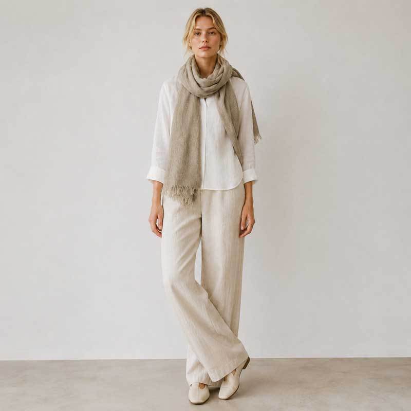Natural Taupe Linen Scarf for Women