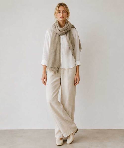 Natural Taupe Linen Scarf for Women | Lightweight Neutral Linen Wrap