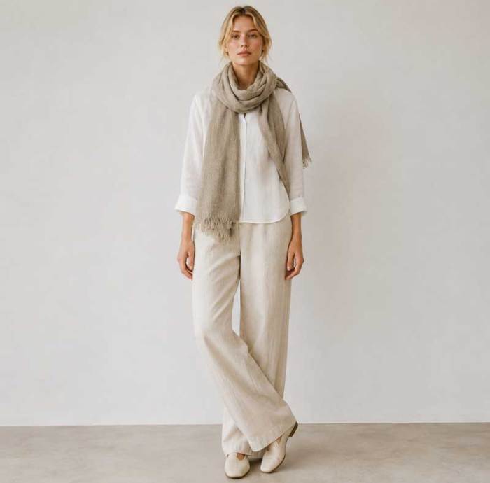 Natural Taupe Linen Scarf for Women | Lightweight Neutral Linen Wrap