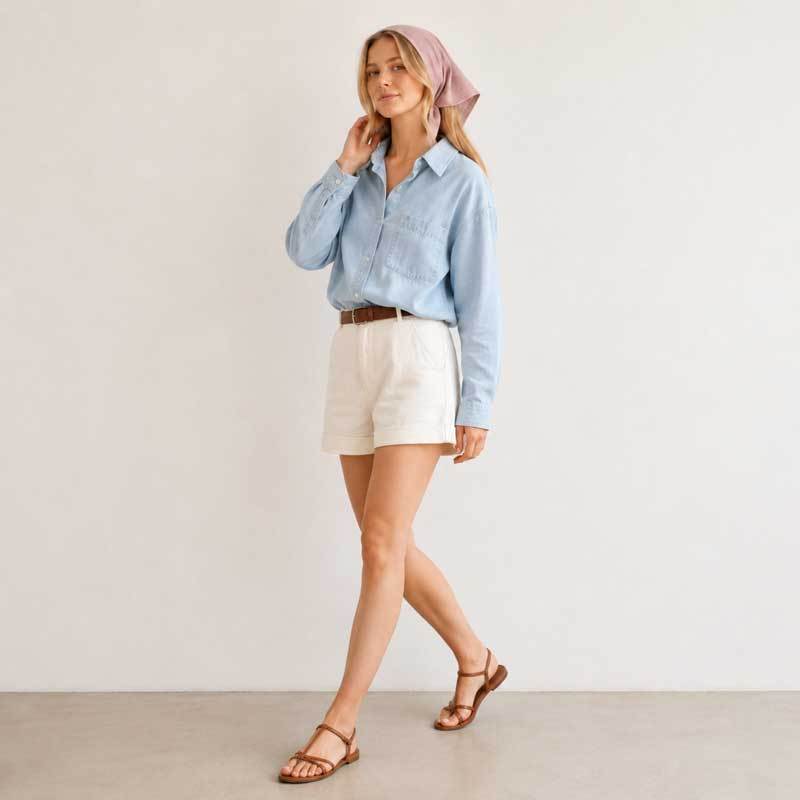 Soft Pink Linen Head Scarf for Women