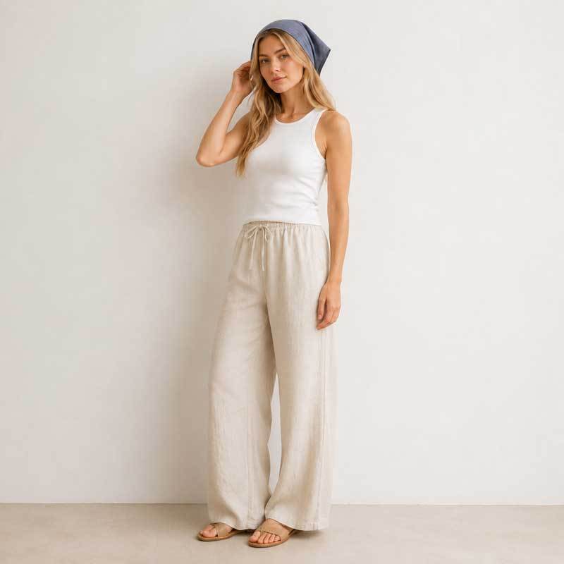 Dusty Blue Linen Head Scarf for Women