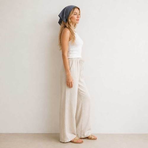Dusty Blue Linen Head Scarf for Women | Lightweight Linen Bandana