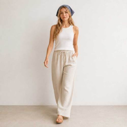 Dusty Blue Linen Head Scarf for Women | Lightweight Linen Bandana