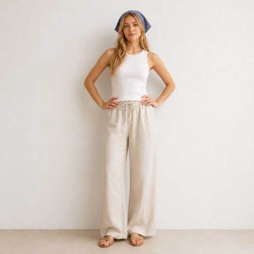 Dusty Blue Linen Head Scarf for Women | Lightweight Linen Bandana