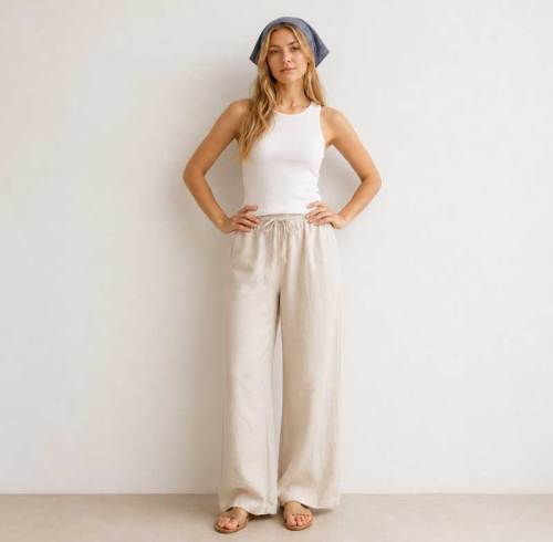 Dusty Blue Linen Head Scarf for Women | Lightweight Linen Bandana