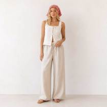 Red Gingham Linen Head Scarf for Women | Lightweight Linen Bandana