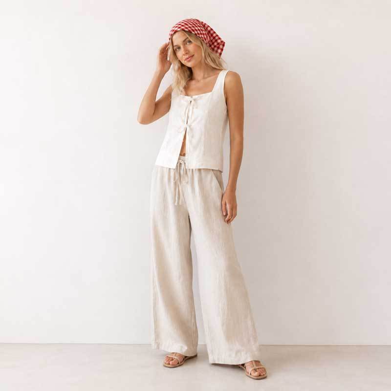 Red Gingham Linen Head Scarf for Women