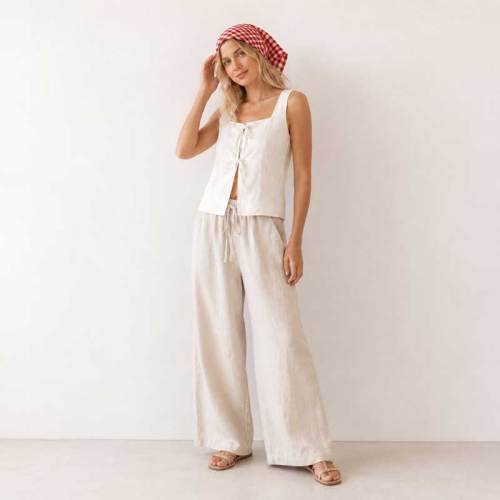 Red Gingham Linen Head Scarf for Women | Lightweight Linen Bandana