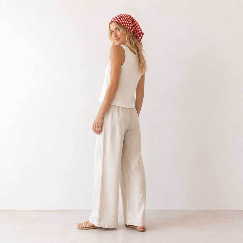 Red Gingham Linen Head Scarf for Women