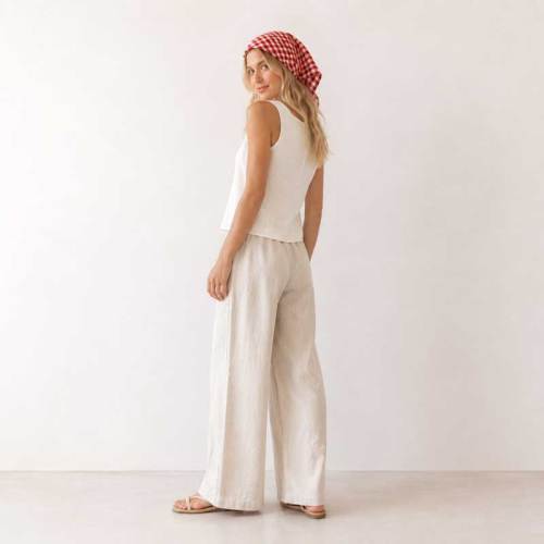 Red Gingham Linen Head Scarf for Women | Lightweight Linen Bandana