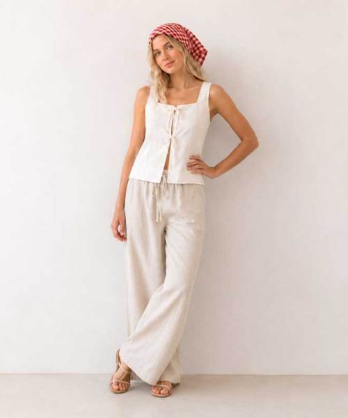 Red Gingham Linen Head Scarf for Women | Lightweight Linen Bandana