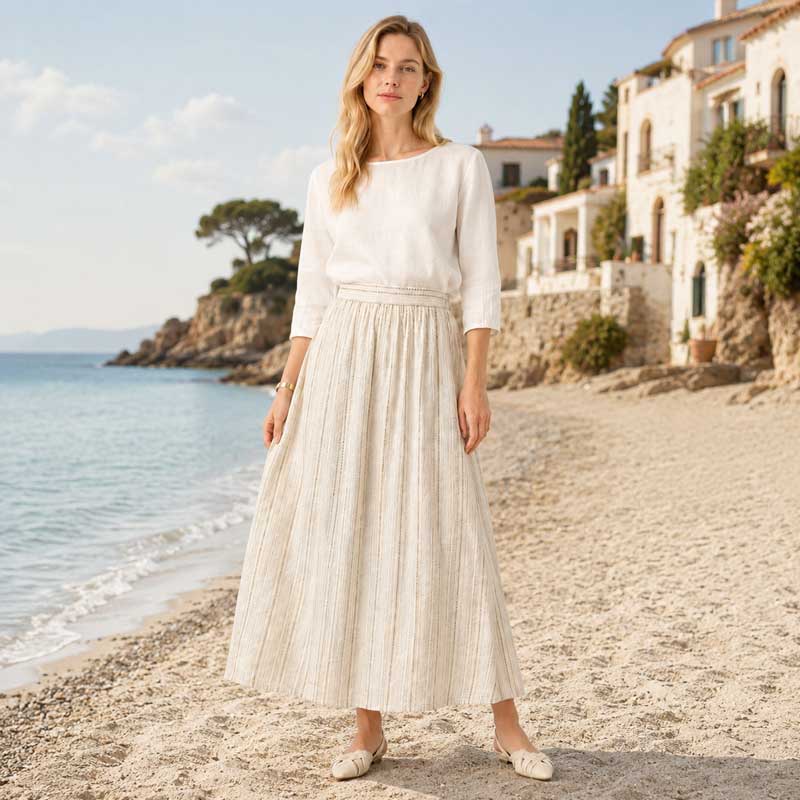 Textured Linen Maxi Skirt