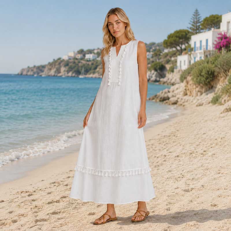 White Sleeveless Linen Maxi Dress