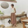 Women's Brown Polka Dot Linen Midi Skirt