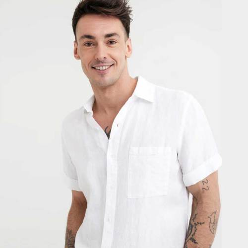 Men's White Short Sleeve Linen Shirt